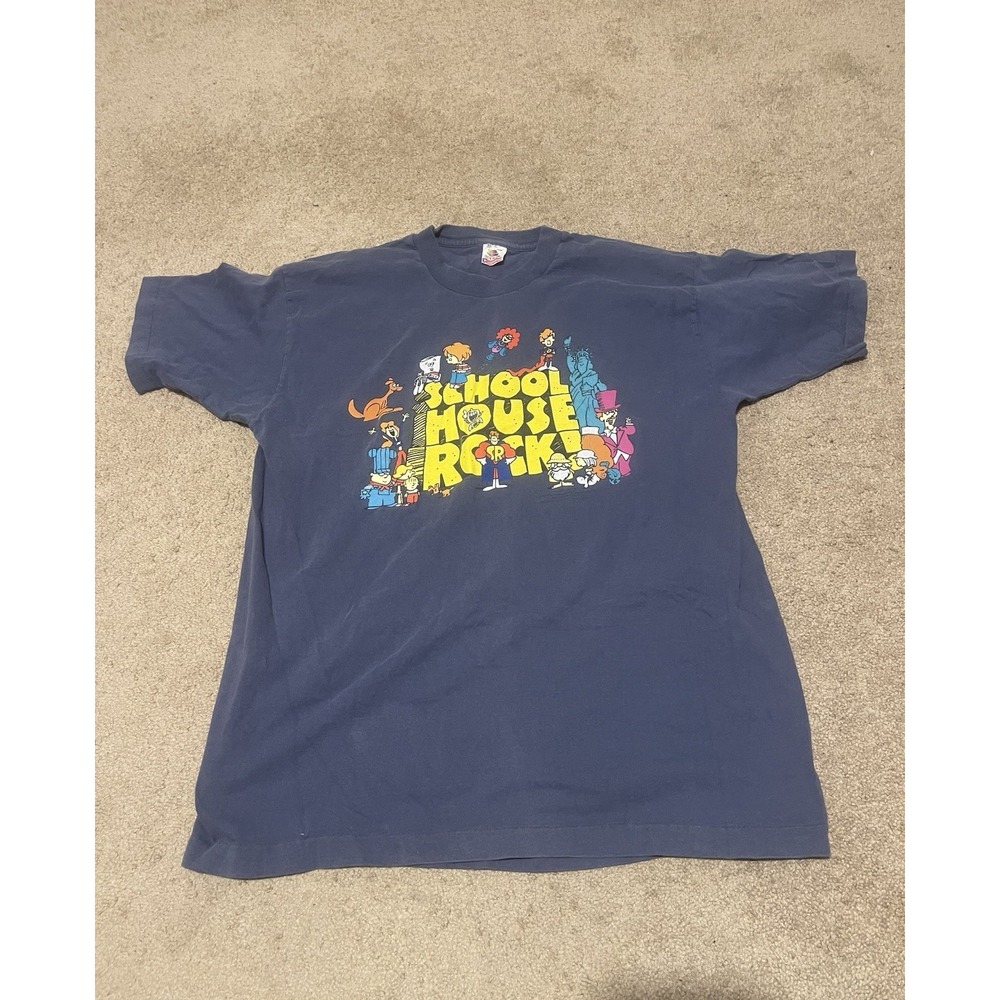 Vintage 1996 Schoolhouse Rock T Shirt Tee XL Single Stitch 90s Cartoon Faded